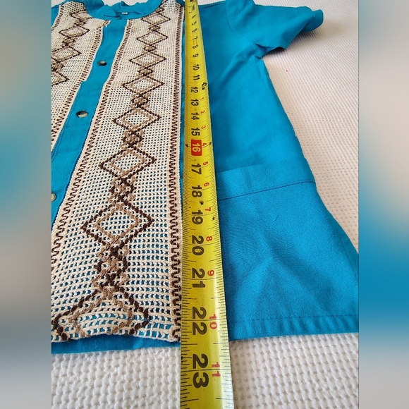 Blue Embroidered Button Down Guayabera Kid's Shirt Size 14 - Picture 5 of 6